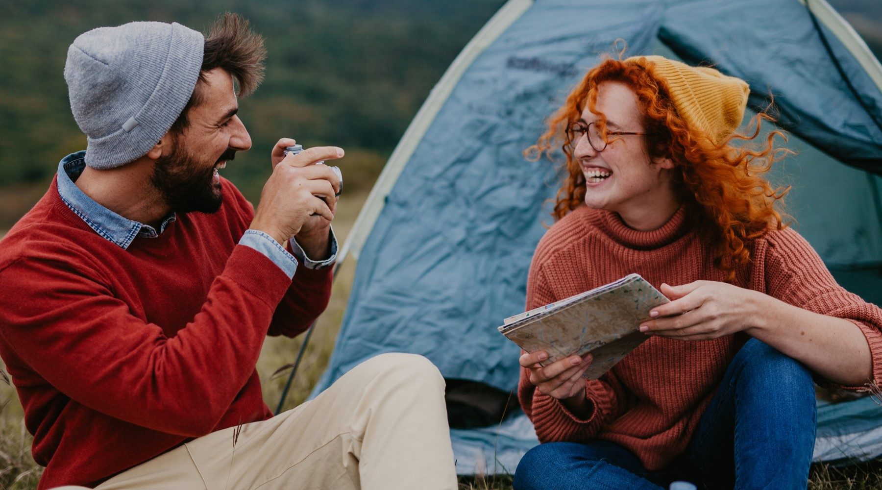 A young couple camping