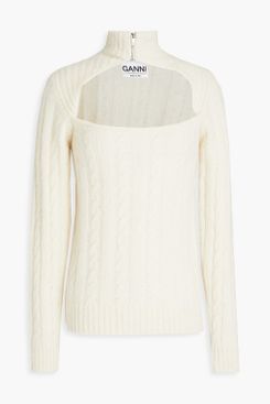 Ganni Cutout Cable-Knit Alpaca-Blend Turtleneck Sweater