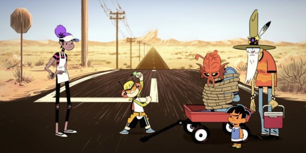 The Kid, Joe, Rosa, and Papa G with a captured Stuck Chuck in Kid Cosmic.